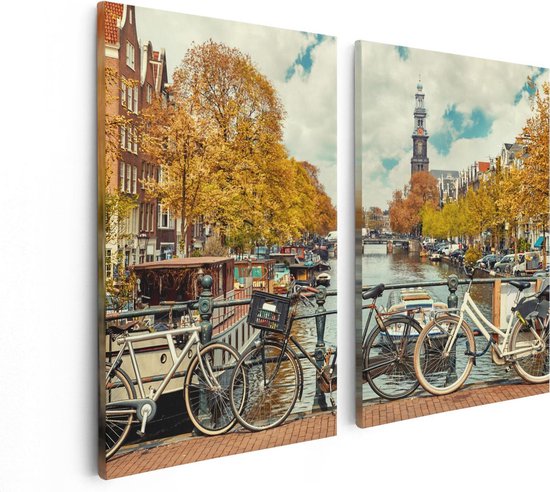 Artaza Canvas Schilderij Tweeluik Amsterdamse Brug Bij Een Brug Met Fietsen - 80x60 - Foto Op Canvas - Canvas Print