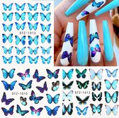 Nagelstickers - Set van 4 Verschillende soorten Vlinders - Hoge Kwaliteit Nagels Sticker Velletje - Stickers voor Nagel - Nagelstickers Velletjes - Magische Vlinders - Blauw