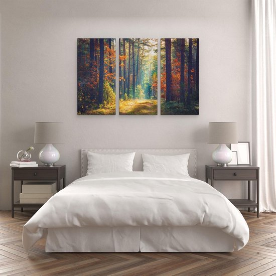 Artaza Canvas Schilderij Drieluik Herfstbos Met Zonneschijn - Kleur - 120x80 - Foto Op Canvas - Canvas Print