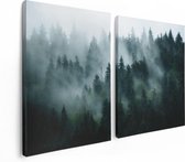 Artaza Canvas Schilderij Tweeluik Bos Met Bomen In De Mist - 120x80 - Foto Op Canvas - Canvas Print