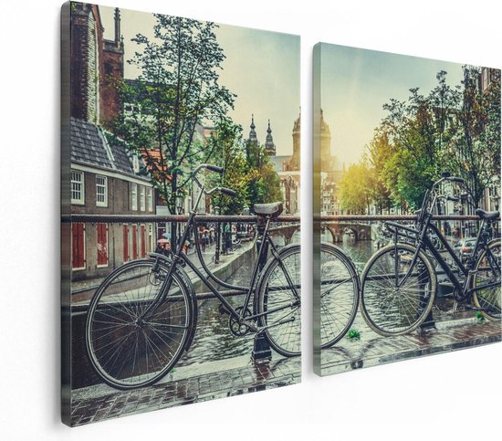 Artaza Canvas Schilderij Tweeluik Amsterdamse Brug Bij Een Gracht Met Zonsondergang - 120x80 - Foto Op Canvas - Canvas Print