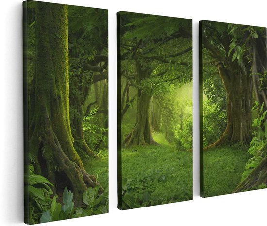 Artaza Canvas Schilderij Drieluik Groene Tropische Jungle Bos  - 120x80 - Foto Op Canvas - Canvas Print