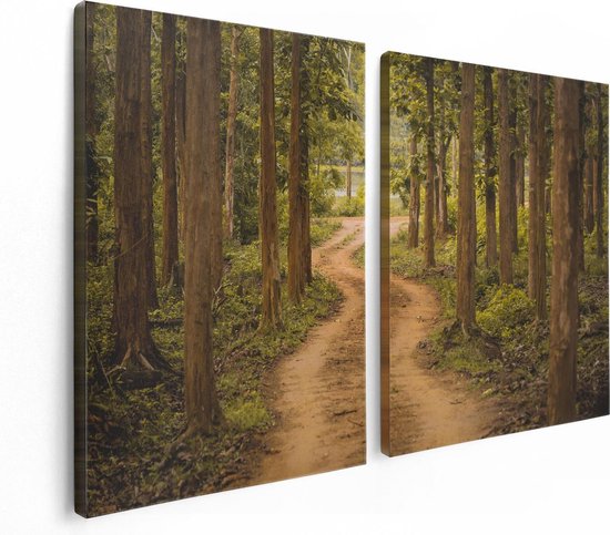 Artaza Canvas Schilderij Tweeluik Pad In Het Bos Met Bomen - 120x80 - Foto Op Canvas - Canvas Print