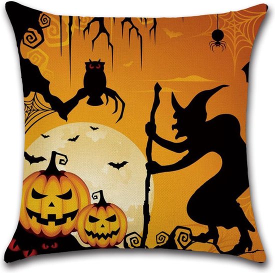 Sierkussen Halloween - Witch & Pumpkin - Sierkussen - Halloween - 45x45 cm - Sierkussen - Polyester