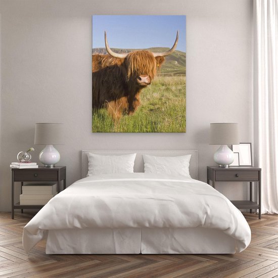 Artaza Canvas Schilderij Schotse Hooglander Koe - Kleur - 80x100 - Groot - Foto Op Canvas - Canvas Print