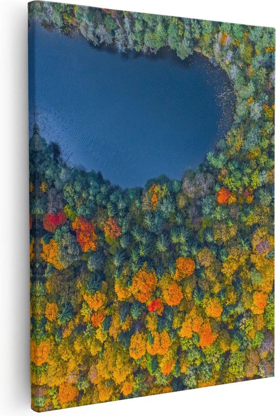 Artaza Canvas Schilderij Kleurrijke Bos Met Bomen Naast Een Meer - 80x100 - Groot - Foto Op Canvas - Canvas Print