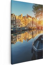 Artaza Canvas Schilderij Amsterdamse Gracht Bij Zonsondergang - 60x90 - Foto Op Canvas - Canvas Print