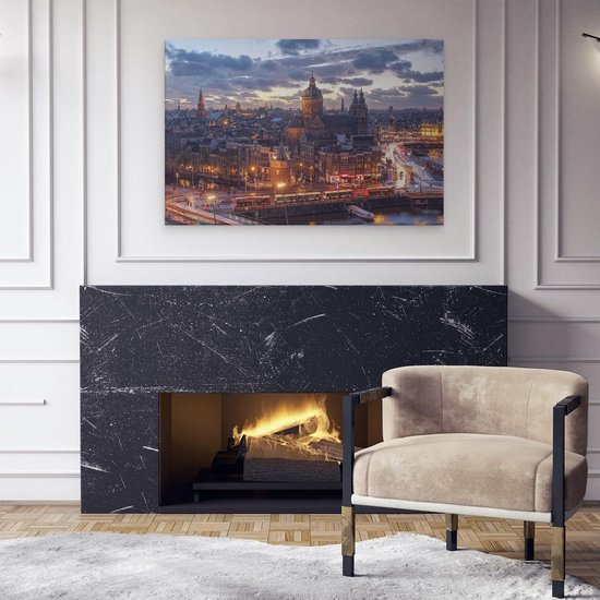 Artaza - Peinture sur toile - Vue aérienne du Centrum -ville d' Amsterdam Coucher de soleil - 90x60 - Photo sur toile - Impression sur toile