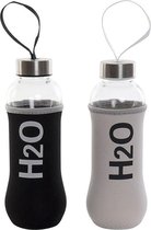 Glazen Fles met Neopreen Hoes DKD Home Decor H2O Wit Zwart Polypropeen (PP) (400 ml) (2 pcs)