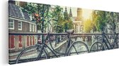 Artaza Canvas Schilderij Amsterdamse Brug Bij Een Gracht Met Zonsondergang - 90x30 - Foto Op Canvas - Canvas Print