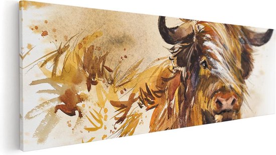 Artaza Canvas Schilderij Schotse Hooglander Koe - Abstract - 90x30 - Foto Op Canvas - Canvas Print