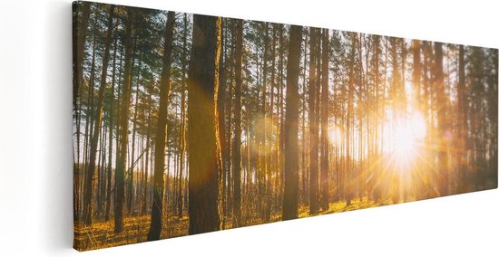 Artaza Canvas Schilderij Zonsopkomst In Het Bos Tussen De Bomen - 90x30 - Foto Op Canvas - Canvas Print