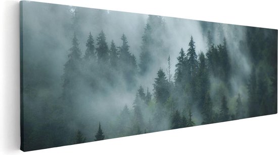 Artaza Canvas Schilderij Bos Met Bomen In De Mist - 120x40 - Groot - Foto Op Canvas - Canvas Print