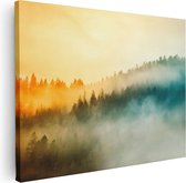 Artaza Canvas Schilderij Kleurrijke Zonsopgang In Het Bos Met Mist - 40x30 - Klein - Foto Op Canvas - Canvas Print
