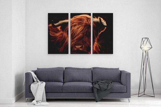 Artaza - Triptyque de peinture sur toile - Tête de vache écossaise Highlander - Couleur - 120x80 - Photo sur toile - Impression sur toile
