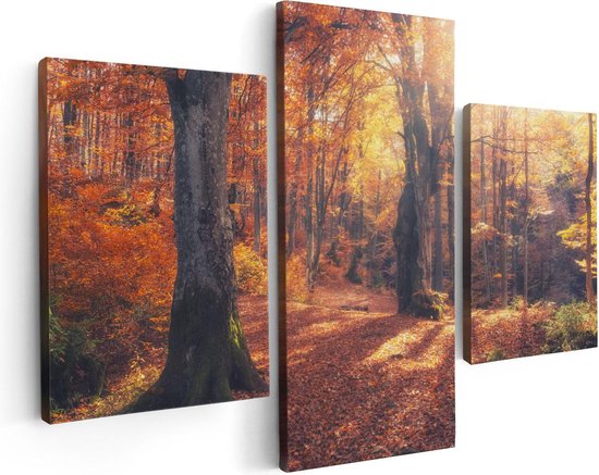 Artaza Toile Peinture Triptyque Oranje Automne Forêt Avec Soleil - 90x60 - Photo Sur Toile - Impression Sur Toile