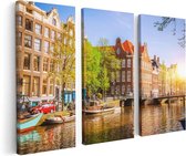 Artaza Canvas Schilderij Drieluik Amsterdamse Gracht Tijdens Zonsondergang - 120x80 - Foto Op Canvas - Canvas Print