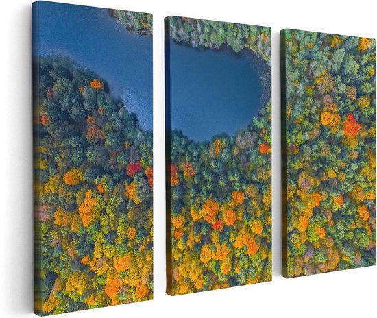 Artaza Canvas Schilderij Drieluik Kleurrijke Bos Met Bomen Naast Een Meer - 120x80 - Foto Op Canvas - Canvas Print