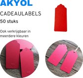 Akyol - 50x Cadeaulabels kraftpapier/karton Cadeaulabel Rood - 6 cm x 6 cm - Label Cadeaulabel Rood - Cadeau tags/etiketten - Cadeau versieringen/decoratie - Labels karton - Cadeaulabels karton - Inclusief touw