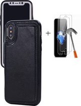 GSMNed – iPhone X/XS – Leren telefoonhoes Zwart – Luxe iPhone X/XS – Card Case – magneetsluiting – Zwart – met screenprotector