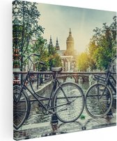 Artaza - Peinture sur toile - Pont d'Amsterdam sur un canal avec coucher de soleil - 50x50 - Photo sur toile - Impression sur toile