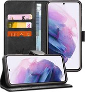 Samsung Galaxy S21 FE Hoesje - Book Case Leer Wallet Cover Portemonnee Pasjeshouder Hoes Zwart