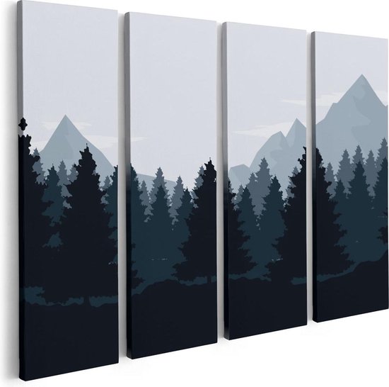 Artaza - Quadriptyque de peinture sur toile - Illustration de la forêt avec des Arbres - Abstrait - 80x60 - Photo sur toile - Impression sur toile