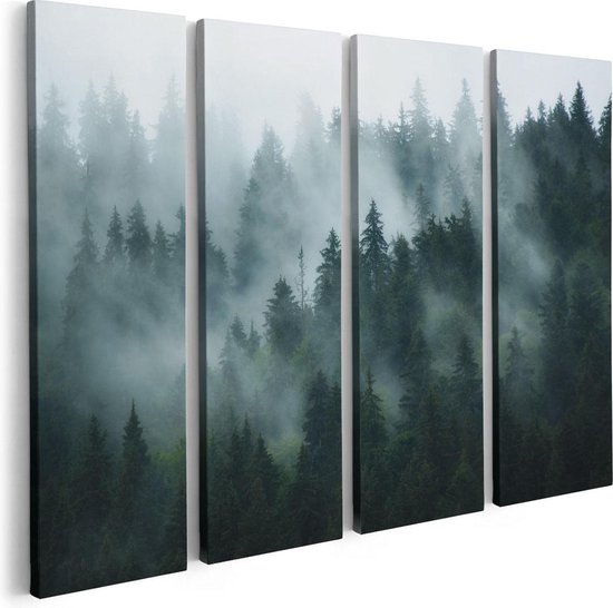 Artaza Canvas Schilderij Vierluik Bos Met Bomen In De Mist - 80x60 - Foto Op Canvas - Canvas Print