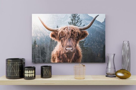 Artaza - Peinture sur toile - Vache Highlander écossais dans les Montagnes - 30 x 20 - Klein - Photo sur toile - Impression sur toile