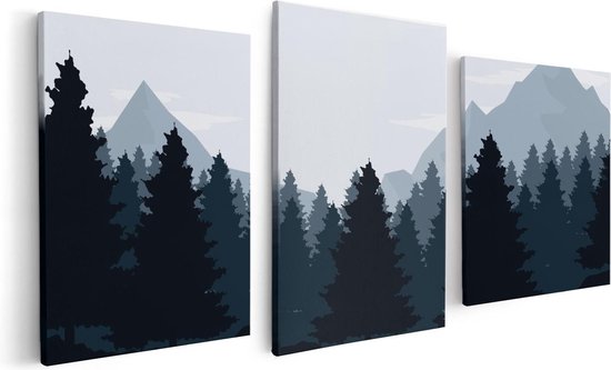 Artaza Toile Peinture Triptyque Forêt Avec Arbres Illustration - Abstrait - 120x60 - Photo Sur Toile - Impression Sur Toile