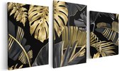 Artaza Canvas Schilderij Drieluik Gouden Tropische Bladeren - 120x60 - Foto Op Canvas - Canvas Print