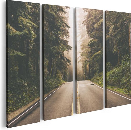 Artaza Canvas Schilderij Vierluik Highway In Californië Omring Met Bos  - 80x60 - Foto Op Canvas - Canvas Print
