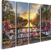 Artaza Canvas Schilderij Vierluik Amsterdamse Brug Met Zonsopgang - 80x60 - Foto Op Canvas - Canvas Print