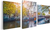 Artaza Canvas Schilderij Drieluik Amsterdamse Gracht Tijdens Het Voorjaar - 120x60 - Foto Op Canvas - Canvas Print