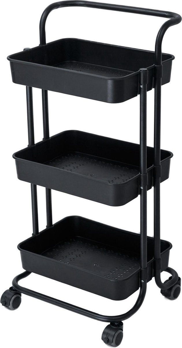1Set Boekwagen 95x35x20 cm 4-Tier Opslag Rolling Cart met Handvat