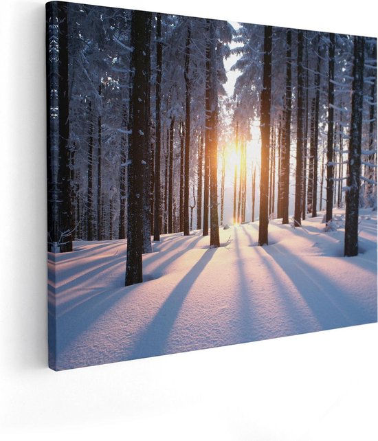 Artaza Canvas Schilderij Bos Met Sneeuw Tijdens De Zonsondergang - 50x40 - Foto Op Canvas - Canvas Print