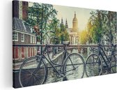 Artaza Canvas Schilderij Amsterdamse Brug Bij Een Gracht Met Zonsondergang - 100x50 - Groot - Foto Op Canvas - Canvas Print