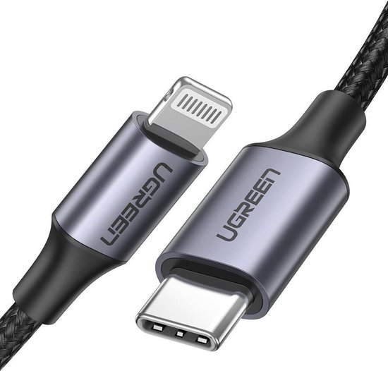 UGREEN 3A USB-C naar Apple Lightning Kabel PD 20W MFi 2M Zwart | bol.com
