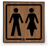 DESIGN bord WC man-vrouw 15x15 cm HOUTLOOK