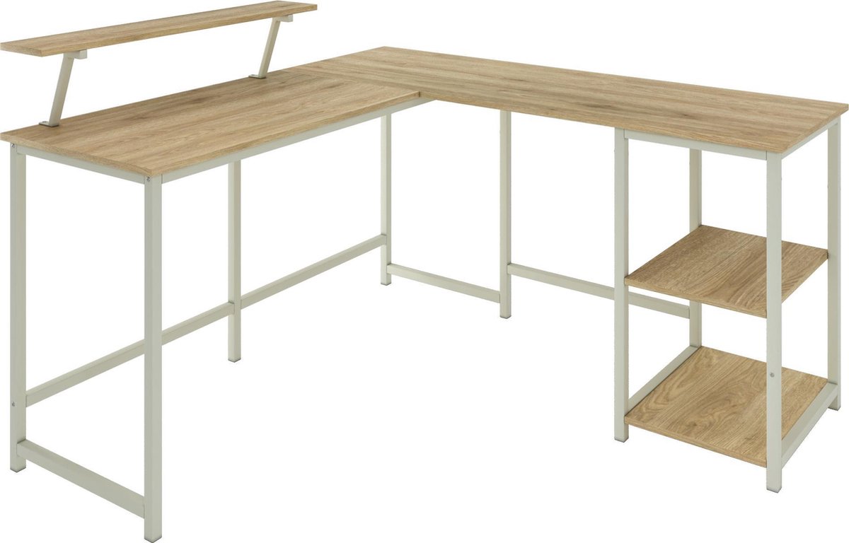 Nancy's Sunnyvale Bureau Bureaus Hoekbureau L-Vormig Industrieel Zwart Bruin 145 x 140 x 75 cm