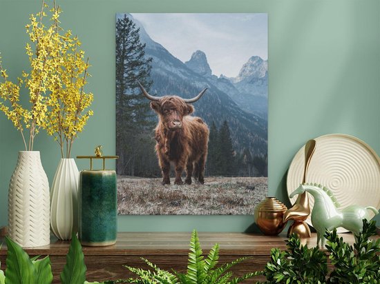 Artaza - Peinture sur toile - Vache Highlander écossais dans les Montagnes - 30 x 40 - Klein - Photo sur toile - Impression sur toile