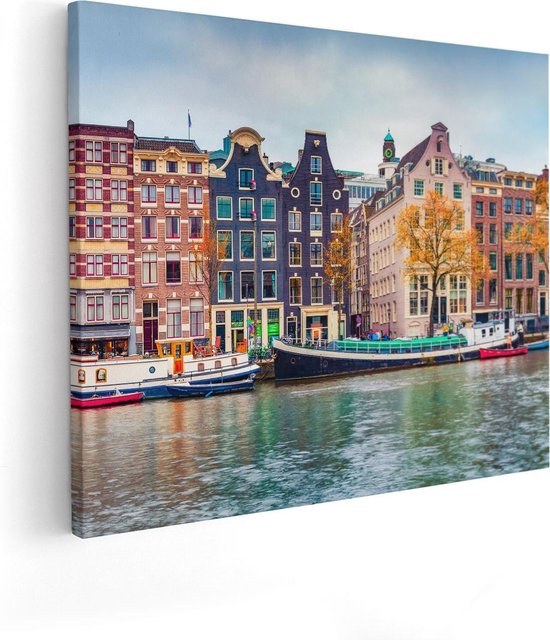 Artaza Canvas Schilderij Amsterdamse Huisjes Vanaf De Gracht - 100x80 - Groot - Foto Op Canvas - Canvas Print
