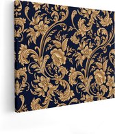 Artaza Canvas Schilderij Decoratieve Gouden Bloemen Achtergrond - 100x80 - Groot - Foto Op Canvas - Canvas Print