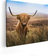 Artaza Canvas Schilderij Schotse Hooglander Koe In Het Veld - 100x80 - Groot - Foto Op Canvas - Canvas Print