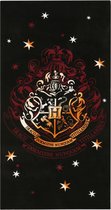 Zwarte handdoek met het wapen van Zweinstein uit Harry Potter, 70x140 cm