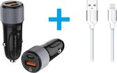 USB-A & USB-C Autolader Auto adapter van hoge kwaliteit + Lightning kabel