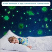 Glow In The Dark Sterren Pakket - 272 Stuks - Hoge kwaliteit PVC sterren - 250 Sterren - 9 Planeten - 8 Rakketen - Gratis Stickervel - Glow In The Dark Muurstickers - Lichtgevende