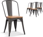 Set van 4 Rustieke Design Stoelen met Houten Zitting en Metalen Frame