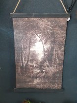 Hilarisch Ambacht kubus Wanddoek/Schoolkaart met bosprint | 42 x 63 x 2 cm | Linnen & Papier met  Craquelé... | bol.com