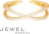 Cross Road Ring | Gouden Dames Ring | Ring Goud | Gekruisde Ring | Ring Steentjes | Verstelbare Ring | All Sizes Ring | Cadeau Vriendin | Liefdes Cadeau | Earcuff Ketting Armband |
